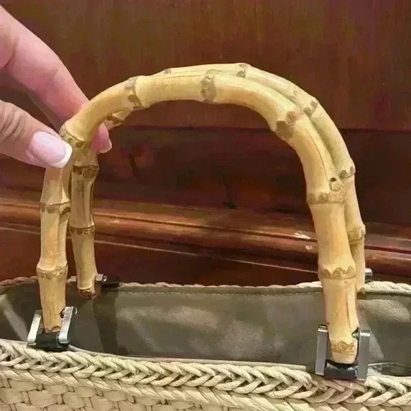 Eddie Bauer Weaved Wicker Purse With Bamboo Handles - Picture 2 of 6